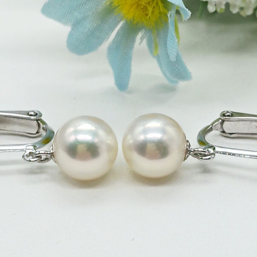 SVあこや真珠ぶら下がりイヤリング 8 0ミリホワイト系 揺れるパールイヤリング SKパールイヤリング 商品番号8-398
