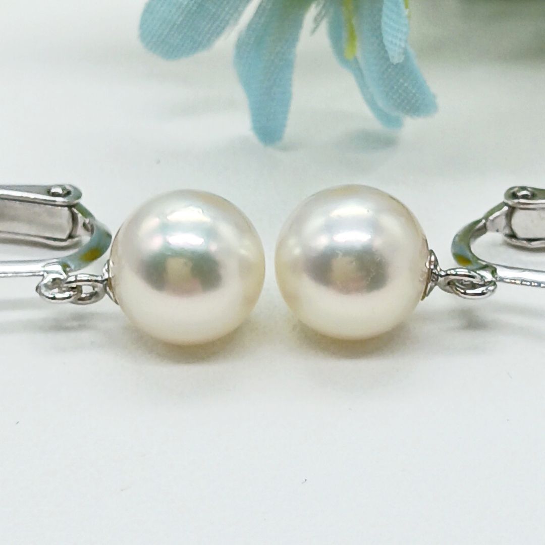 SVあこや真珠ぶら下がりイヤリング 8 0ミリホワイト系 揺れるパールイヤリング SKパールイヤリング 商品番号8-398