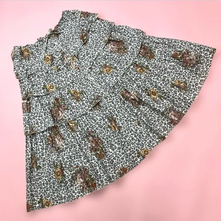 ピンクハウス 白 グレーヒョウ 花柄 スカート