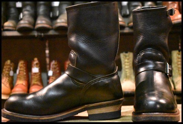 9D PT91刺繍 98年 レッドウィング 2268 エンジニア 黒 ブラッククローム スチールトゥ プルオン ブーツ redwing HOPESMORE FJ348