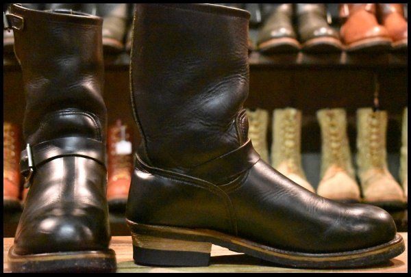 9D PT91刺繍 98年 レッドウィング 2268 エンジニア 黒 ブラッククローム スチールトゥ プルオン ブーツ redwing HOPESMORE FJ348