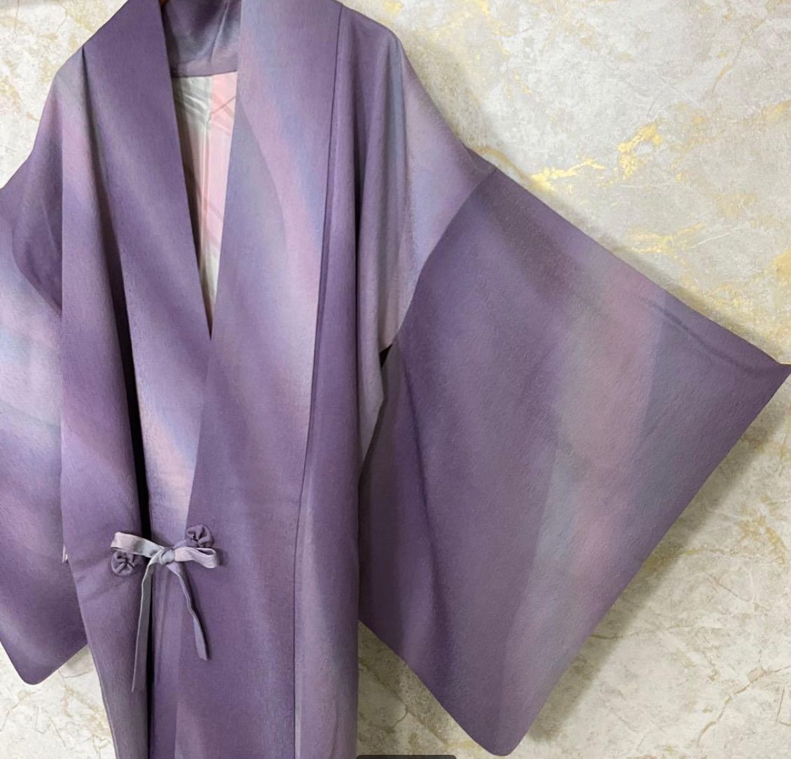  kimono one kimonoarisa 厳選 同然 ロング道中着 紫 グラデーション 広衿 暈し 裄66肩丈99.5 羽織 着物 浴衣