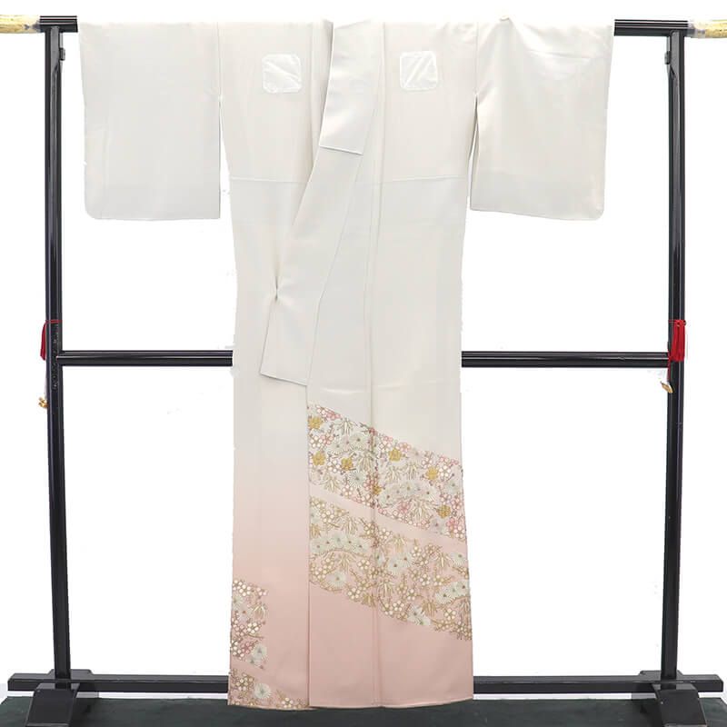 色留袖 留袖 訪問着仕立て 袷 レディース 正絹 灰白 刺繍 松竹梅 豪華 身丈162 5 cm 裄丈63 結婚式 式典 Sサイズ相当