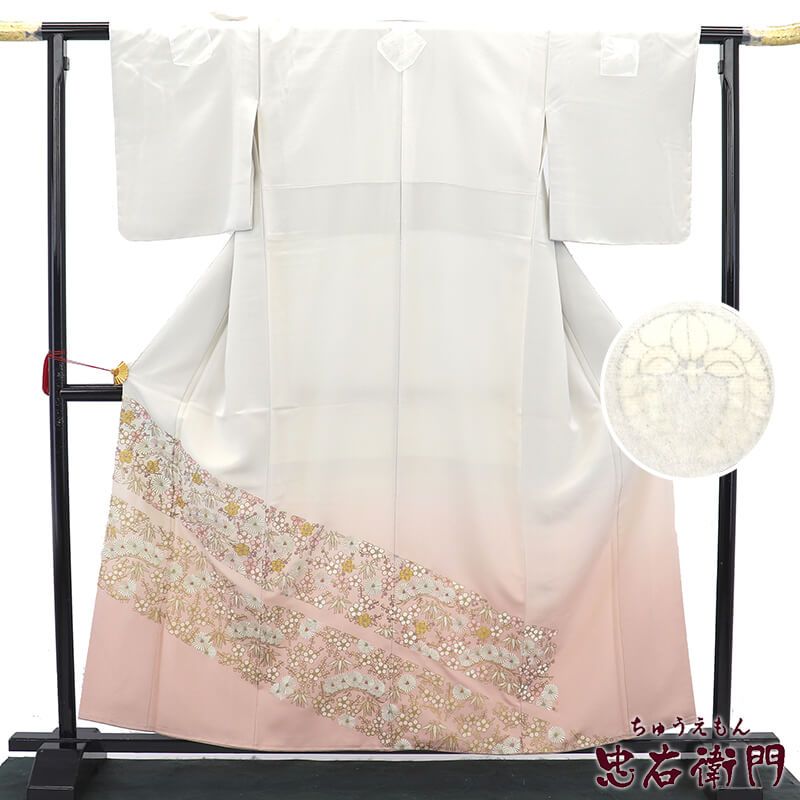 色留袖 留袖 訪問着仕立て 袷 レディース 正絹 灰白 刺繍 松竹梅 豪華 身丈162 5 cm 裄丈63 結婚式 式典 Sサイズ相当