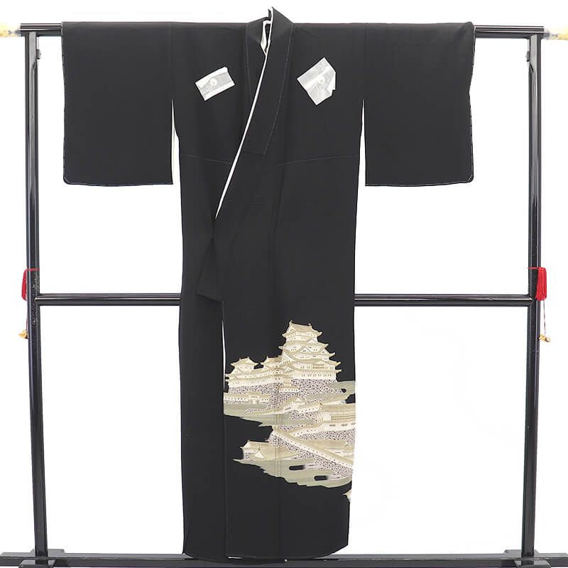黒留袖 留袖 袷 レディース 正絹 黒 刺繍 城 豪華 落款 下り藤 身丈152 5 cm 裄丈63 結婚式 式典 Sサイズ相当