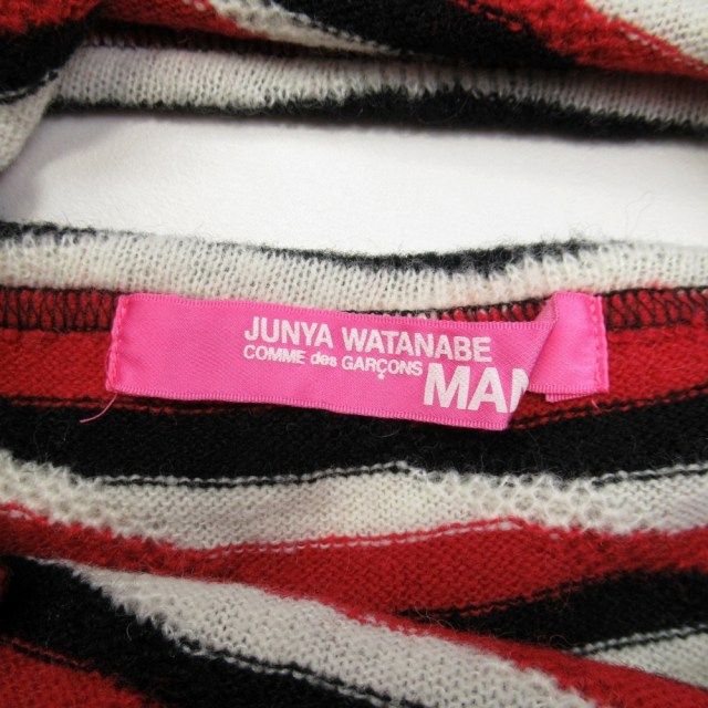 05aw ジュンヤワタナベマンピンク コムデギャルソン JUNYA WATANABE MAN PINK COMME des GARCONS ウェーブ ボーダー ノースリーブ ニット セーター 総柄 バックシャン カットソー 赤 黒 白 UP-T025 MERCADOAVALIA_COM_BR