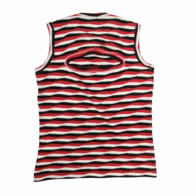 05aw ジュンヤワタナベマンピンク コムデギャルソン JUNYA WATANABE MAN PINK COMME des GARCONS ウェーブ ボーダー ノースリーブ ニット セーター 総柄 バックシャン カットソー 赤 黒 白 UP-T025