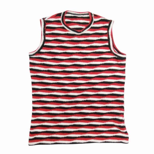 05aw ジュンヤワタナベマンピンク コムデギャルソン JUNYA WATANABE MAN PINK COMME des GARCONS ウェーブ ボーダー ノースリーブ ニット セーター 総柄 バックシャン カットソー 赤 黒 白 UP-T025