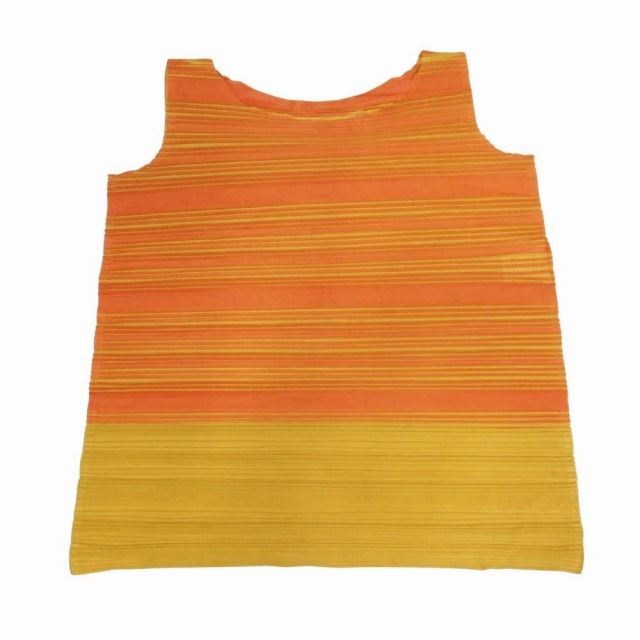 04aw プリーツプリーズ イッセイミヤケ PLEATS PLEASE ISSEY MIYAKE バウンスプリーツ ワンピース チュニック ノースリーブ ドレス 横プリーツ トップス カットソー 3 オレンジ PP43-JT673 Q11 レディース