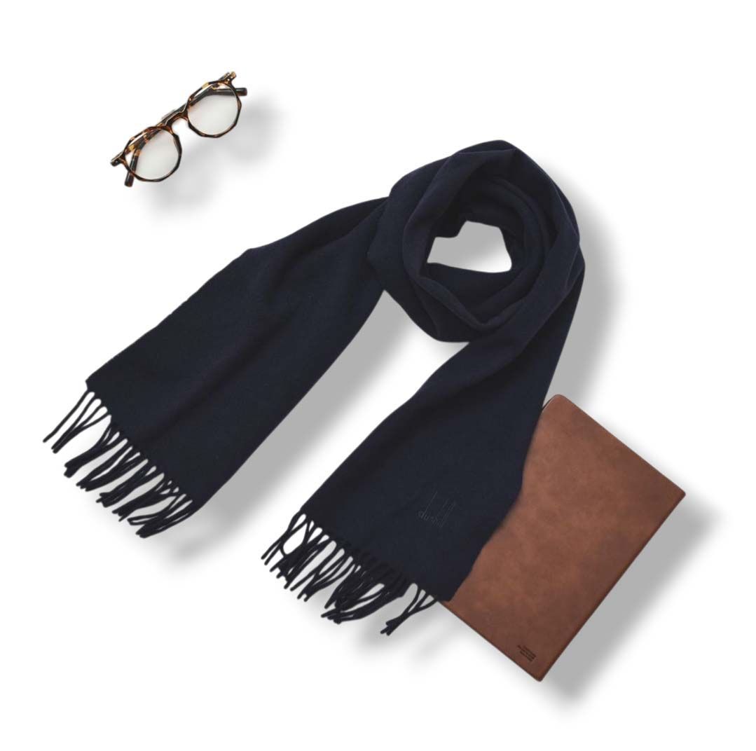 スコットランド製 ダンヒル カシミヤ ウール マフラー ショール 紺