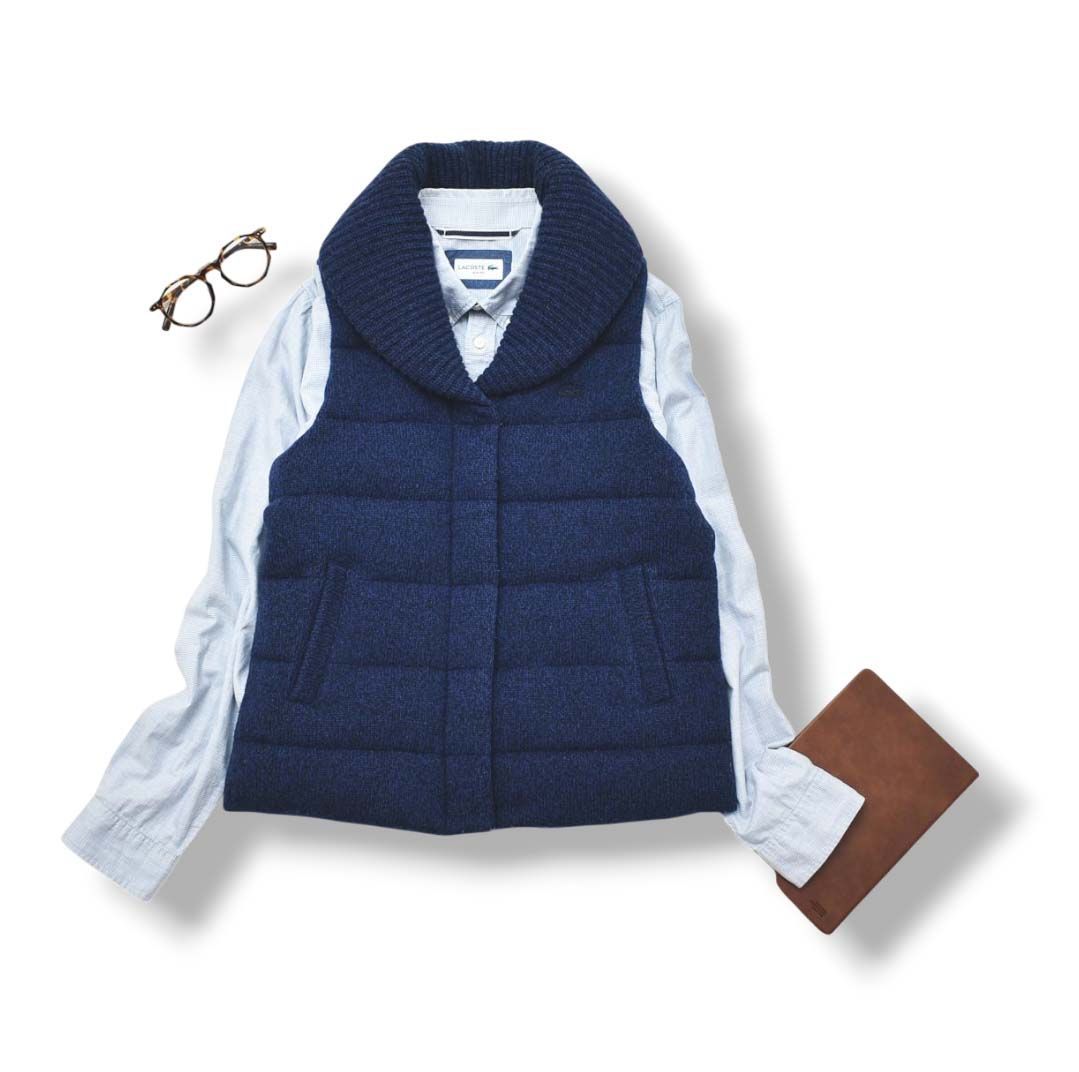 ラコステ LACOSTE ショール ダウン ベスト 38 黒 紺