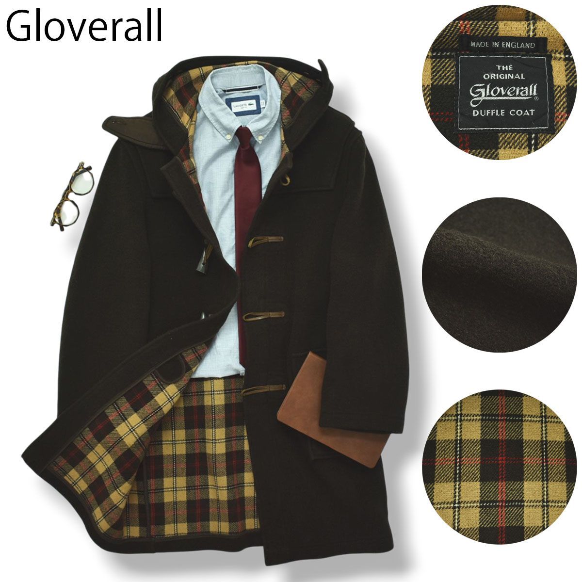 本格 英国製 グローバーオール Gloverall ウール ダッフルコート 茶