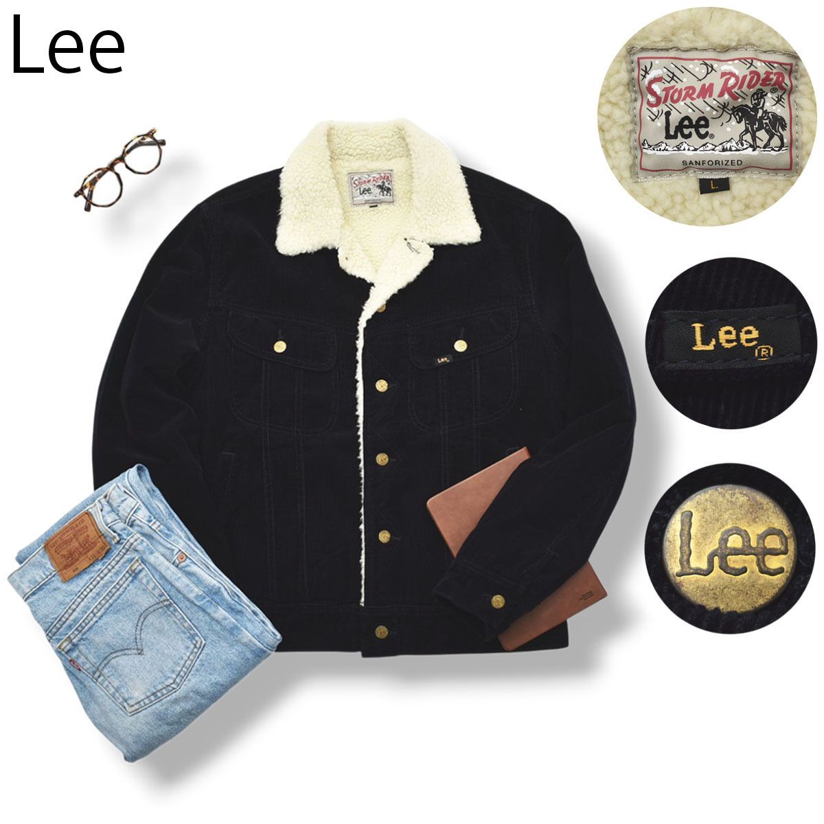 定番 リー Lee 裏ボア コーデュロイ ジャケット L ネイビー