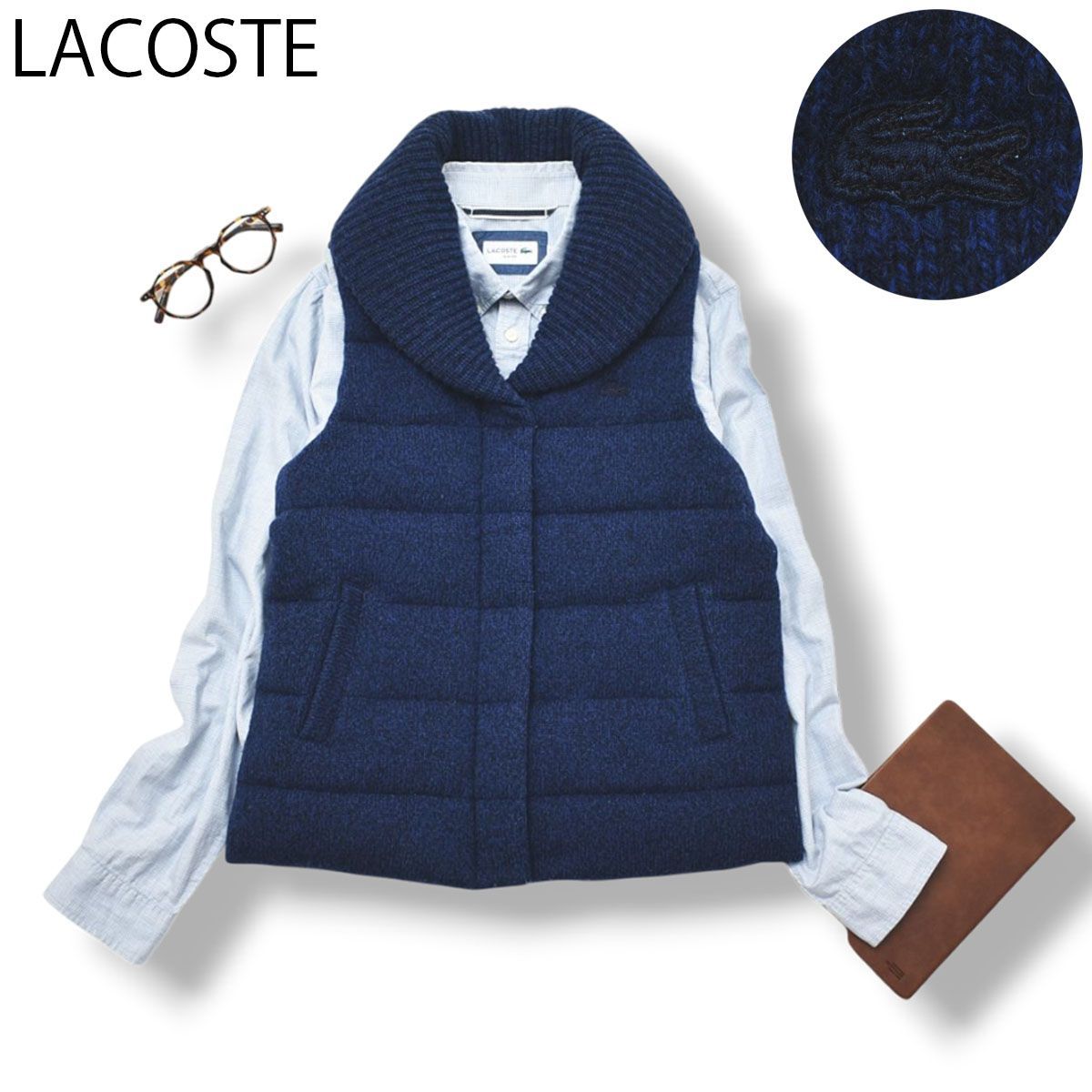 ラコステ LACOSTE ショール ダウン ベスト 38 黒 紺