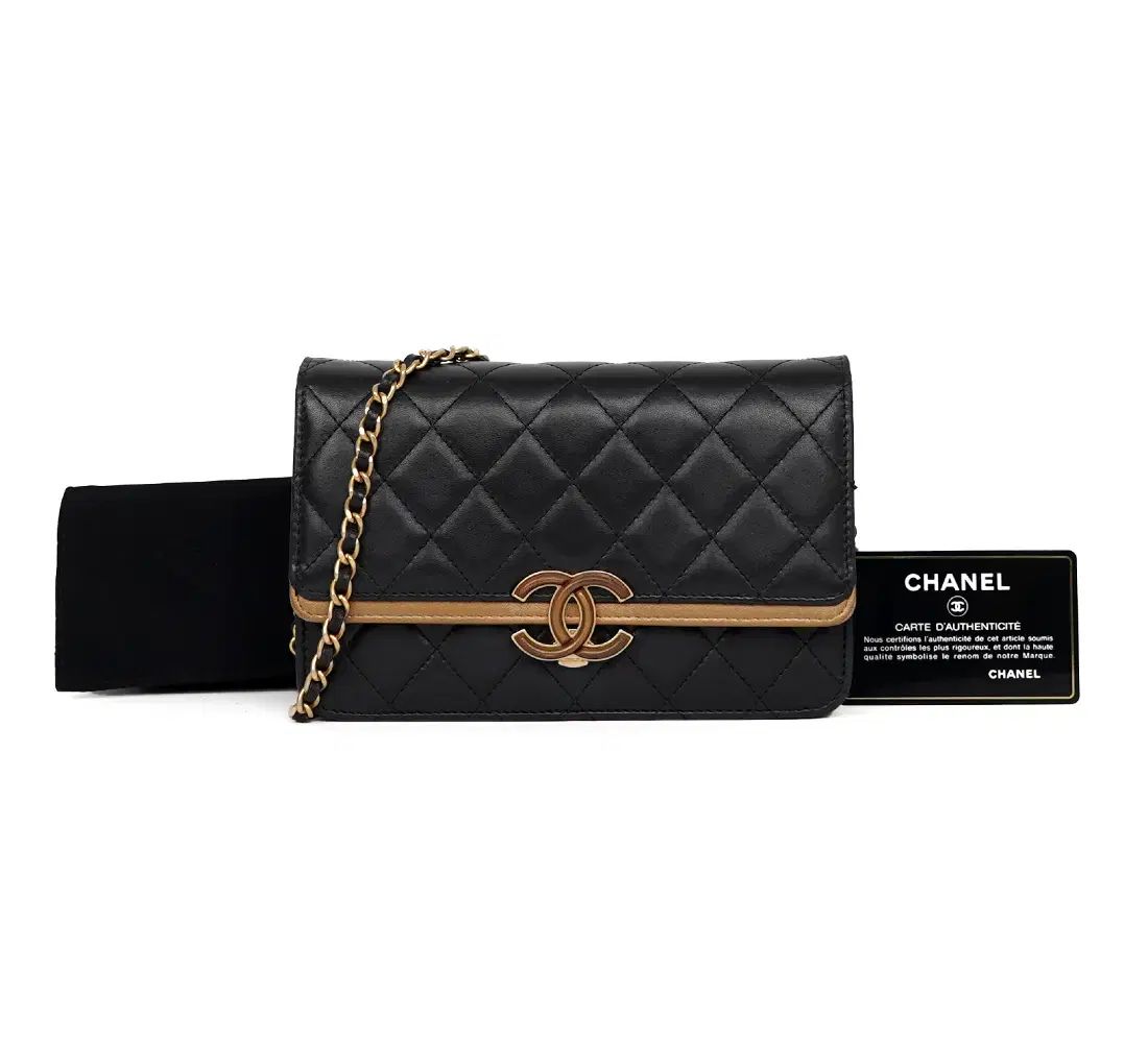 ブランド CHANEL WOC ダブルフラップ チェーン クロスバック ブラック GOLD AP0424