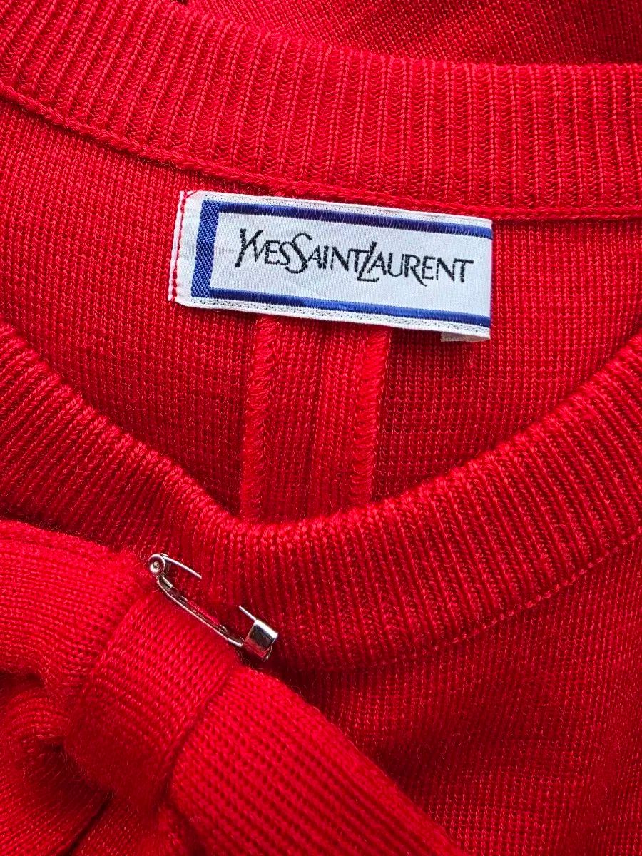  YVES SAINT LAURENT イヴ サンローラン ウール100 ニット ONE PIECE 長袖 七分袖 ひざ丈ワンピース