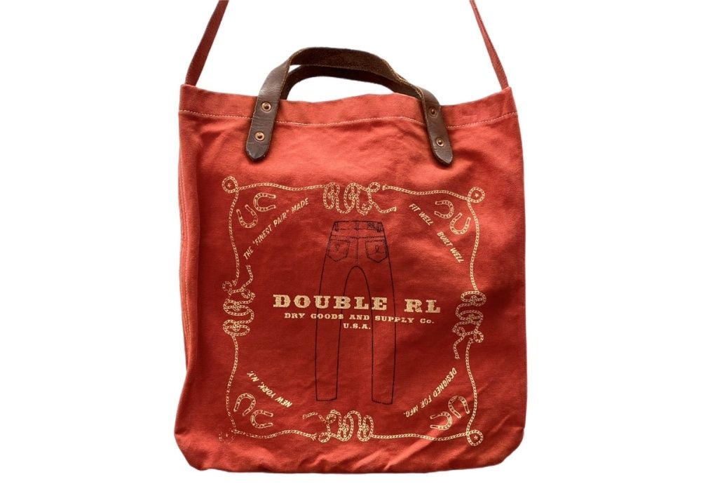 ダブルアールエル RRL 2 Way TOTE BAG トート バッグ レザーハンドル キャンバス 斜め掛け かばん 赤 メンズバッグ トートバッグ ロゴ レッド 104 B 88