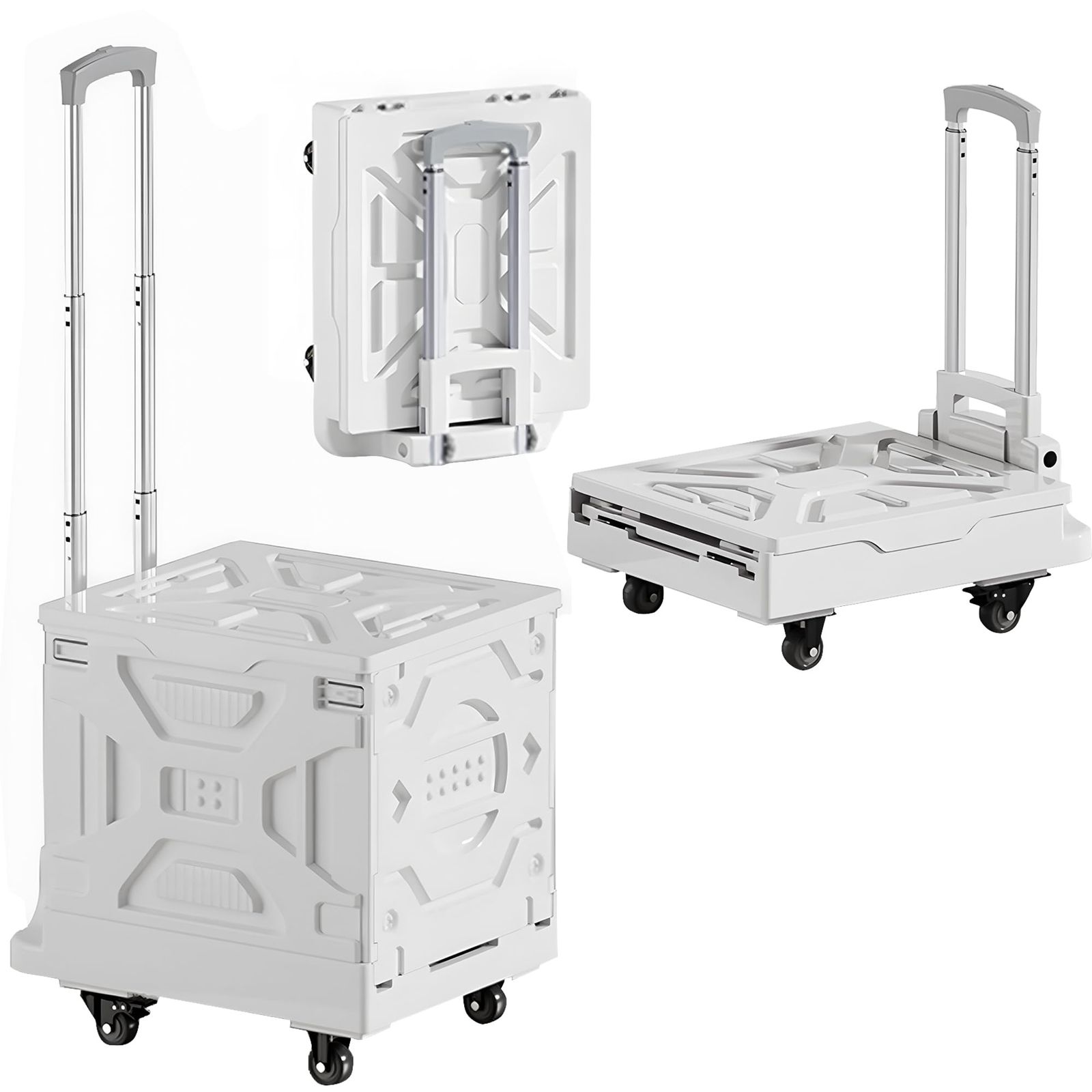 VECELO キャリーカート 折りたたみキャリーカート ショッピングカート コンテナキャリー 買い物カート 台車 蓋付き アウトドア キャンプ用 携帯便利 座れる コンパクト 大容量 簡単組立て 軽量 4輪 ホワイト