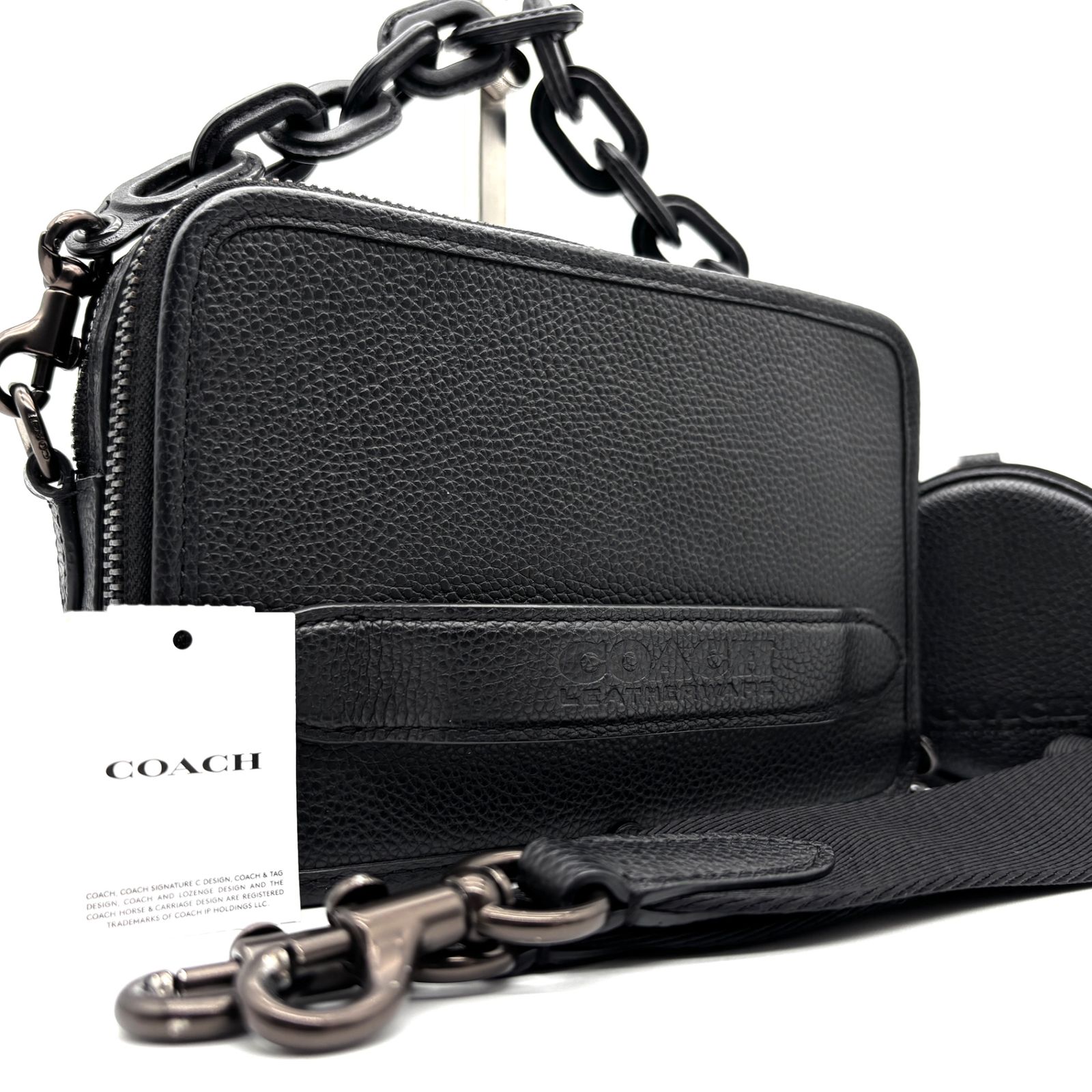 級 COACH コーチ チャーター クロスボディ ハイブリッド ポーチ ペプルレザー カメラバッグ 黒