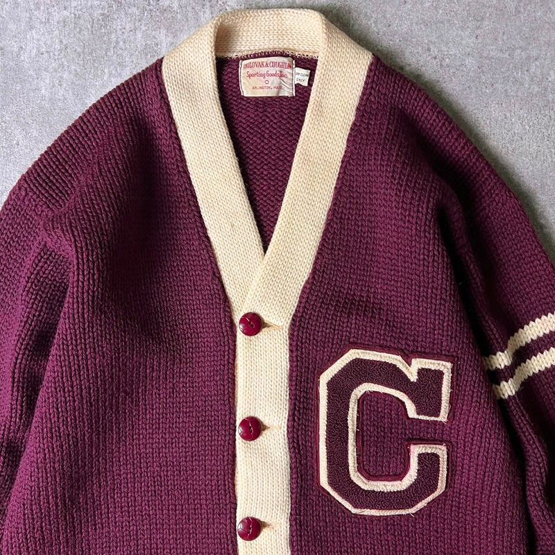 50s HOLOVAK COUGHLIN サガラ ワッペン 刺繍 ウール レタード ニット