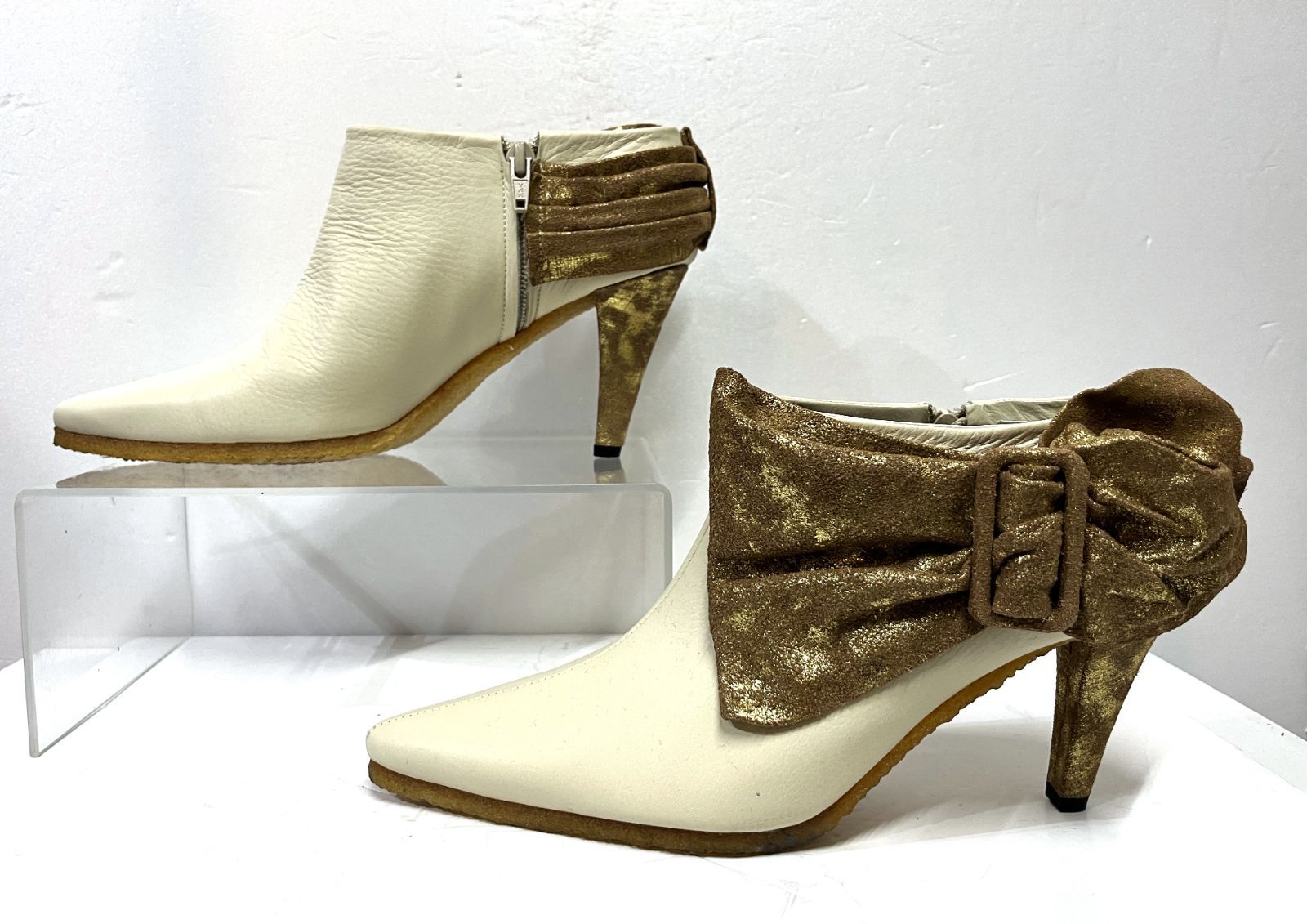 36.5 23 23.5 cm Pippi|ピッピ リボンデザイン サイドジップ ヒール ブーティー 靴