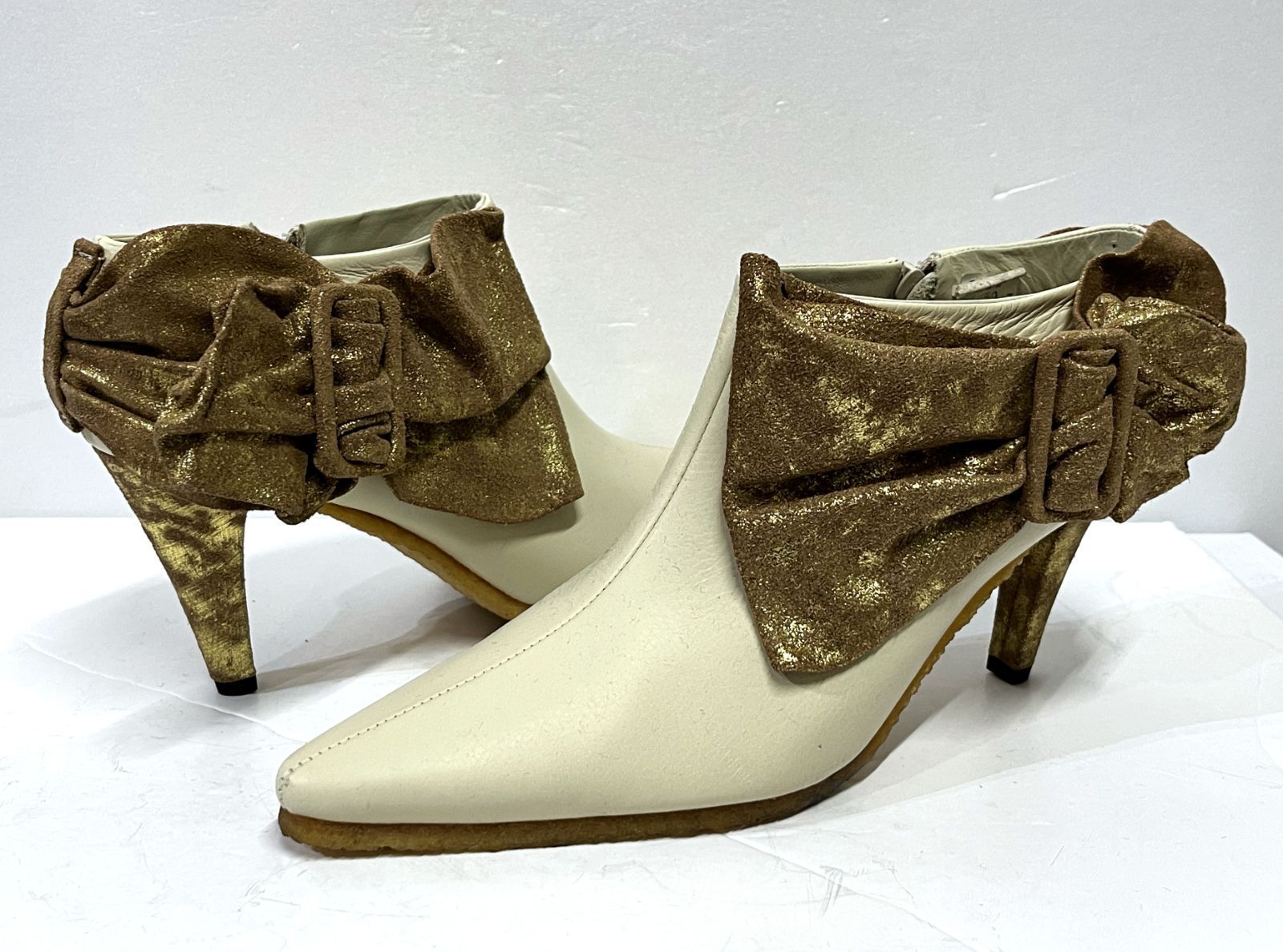 36.5 23 23.5 cm Pippi｜ピッピ リボンデザイン サイドジップ ヒール ブーティー 靴