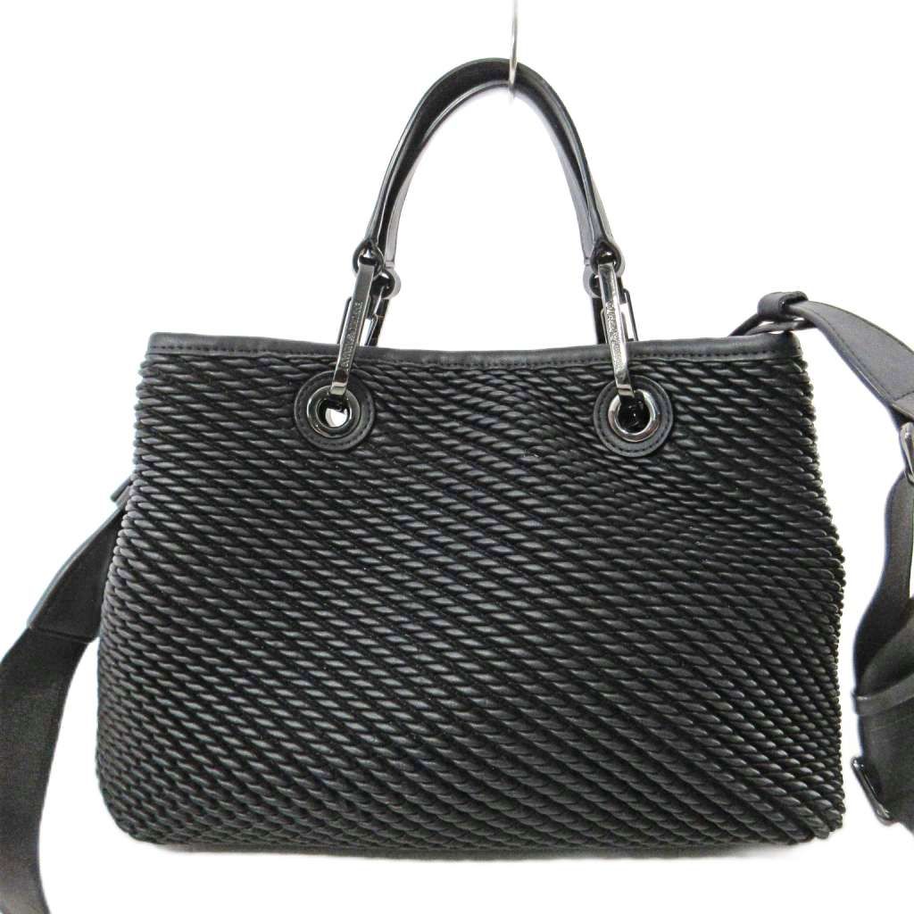 エンポリオアルマーニ EMPORIO ARMANI MyEA ショッパー ハンドバッグ ショルダーバッグ エンボスナッパレザー 2WAY ブラック 黒 1106 AA
