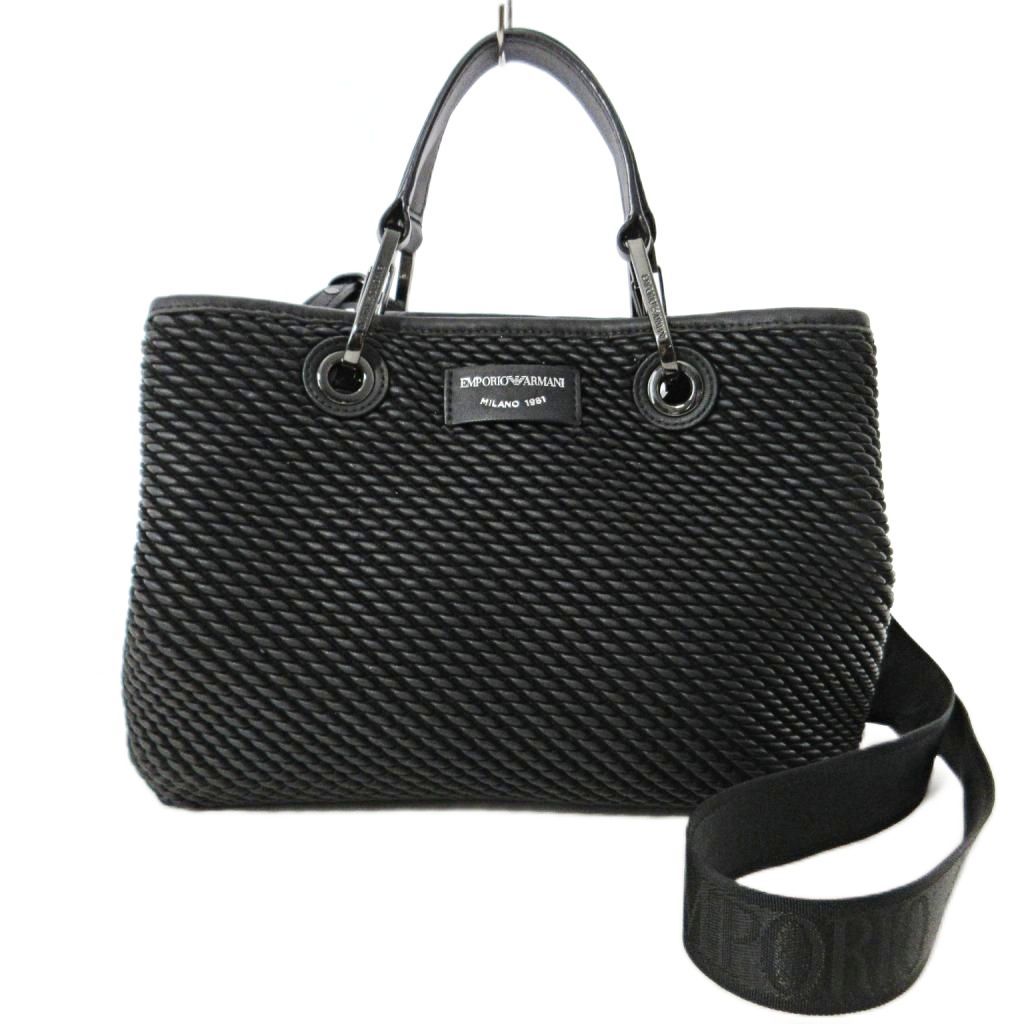 エンポリオアルマーニ EMPORIO ARMANI MyEA ショッパー ハンドバッグ ショルダーバッグ エンボスナッパレザー 2WAY ブラック 黒 1106 AA