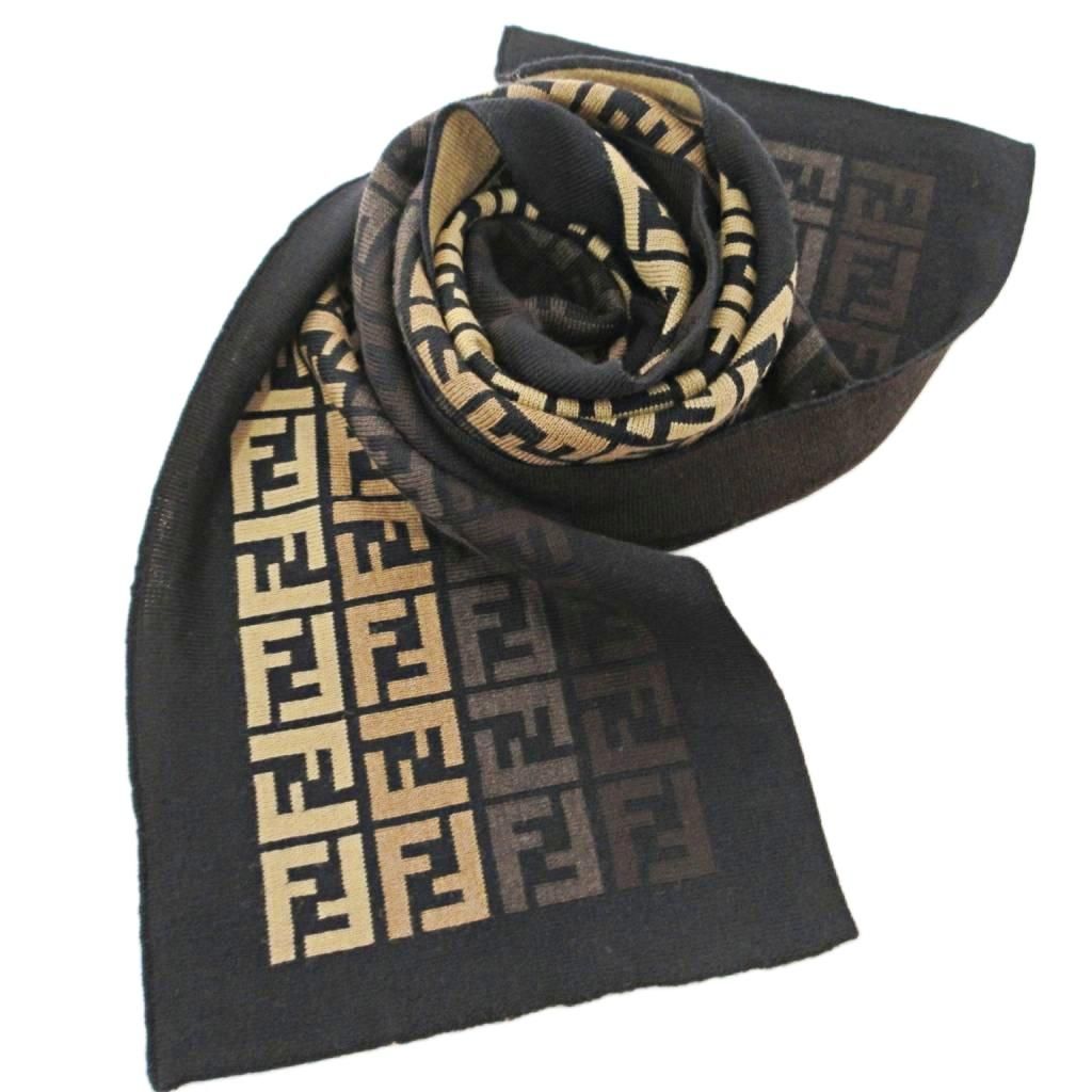 フェンディ FENDI ウール ズッカ柄 グラデーション マフラー ストール 黒 ブラック ベージュ ブラウン 1106 MNK 2