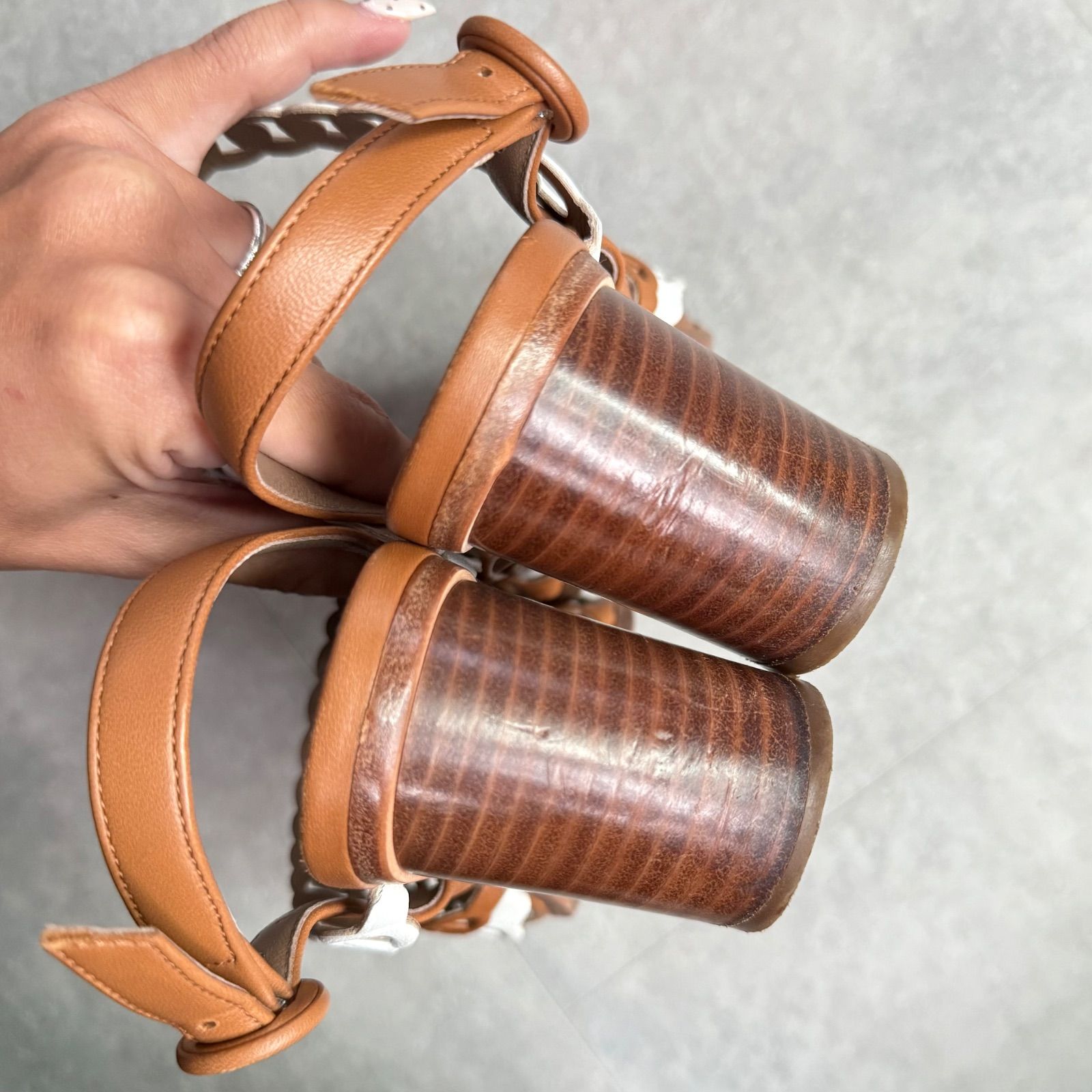  HERMES エルメス ロマンツァ レザー シェーヌダンクル サンダル ブラウン ストラップ レディース 36 1 2 23.5 cm サンダル サンダル ミュール