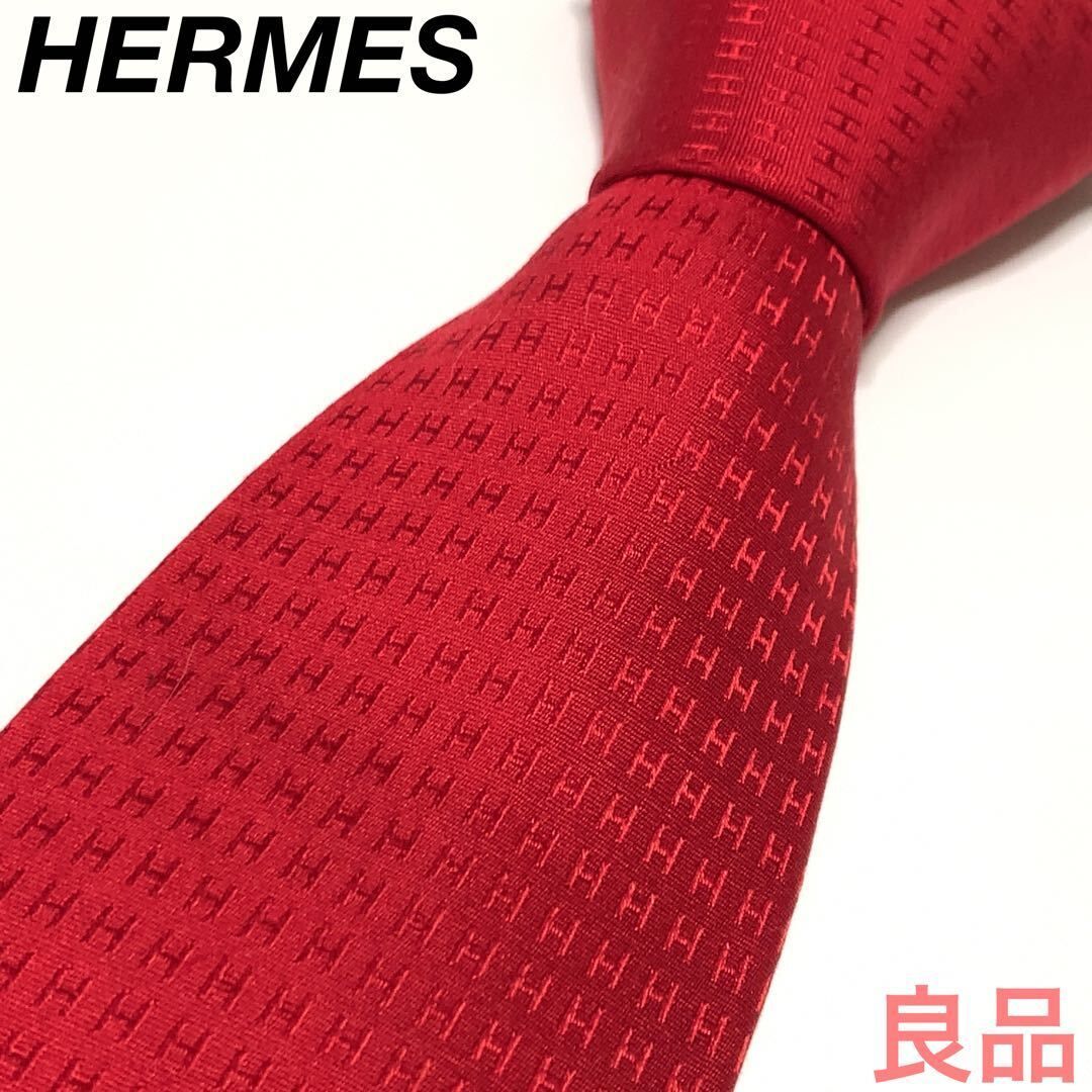 HERMES ファソネ H総柄 ジャガード 赤 ネクタイ 0180 - メルカリ