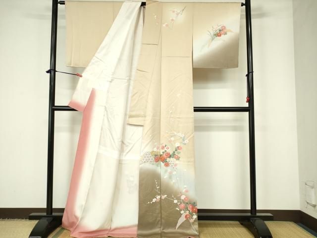 平和屋着物□訪問着 駒刺繍 雪芝吉祥花文 暈し染め 金彩 正絹 逸品