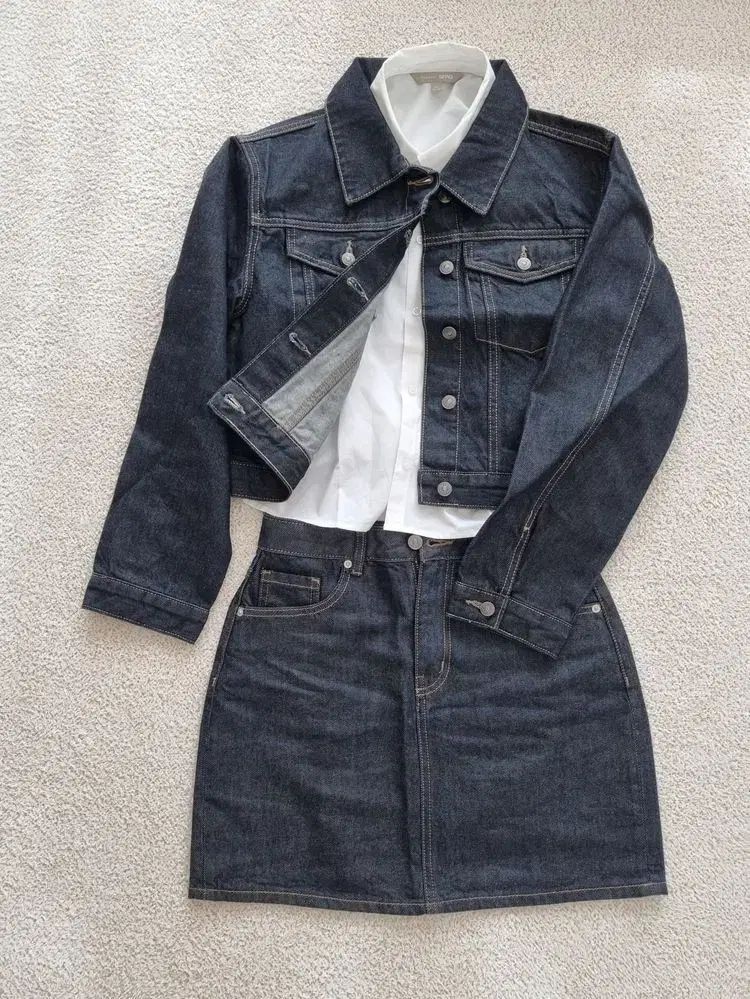 SPAO デニム クロップド デニム トラッカー ミニスカート セットアップ ネイビー S