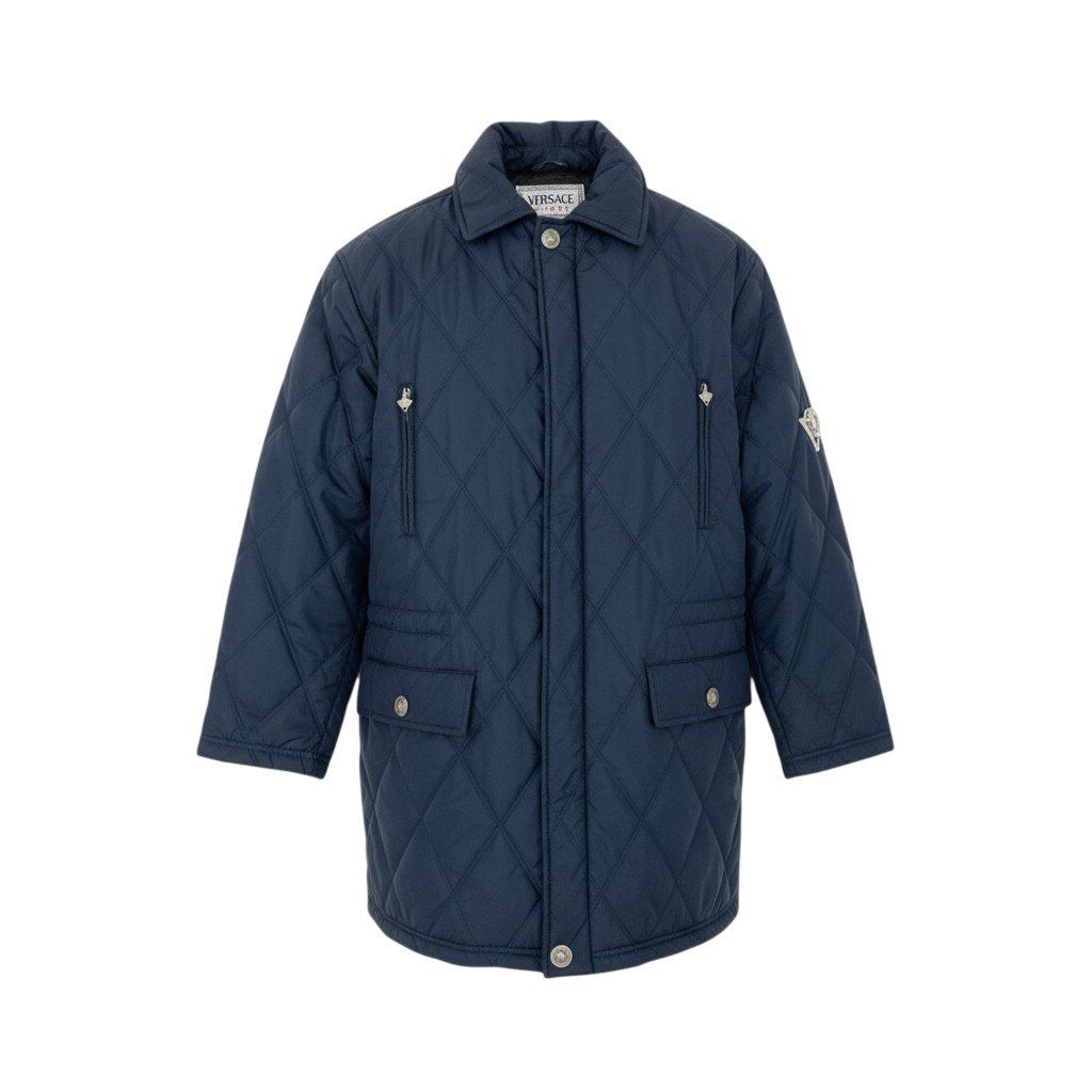 17k9 VERSACE ヴェルサーチ イタリア製 メデューサボタン キルティング 中綿コート ジャケット 50 Lサイズ相当 ネイビー メンズo07t