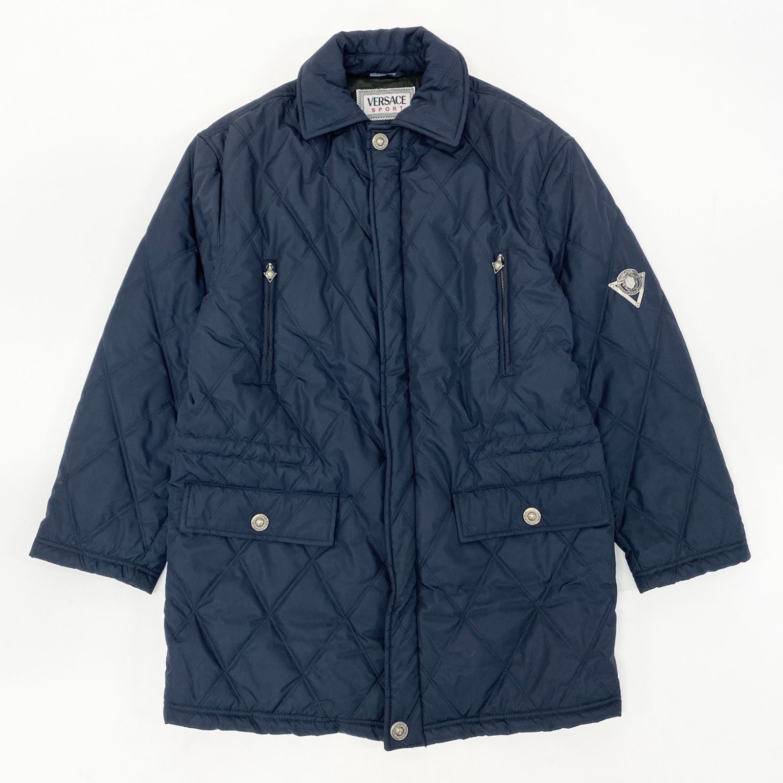 17k9 VERSACE ヴェルサーチ イタリア製 メデューサボタン キルティング 中綿コート ジャケット 50 Lサイズ相当 ネイビー メンズo07t