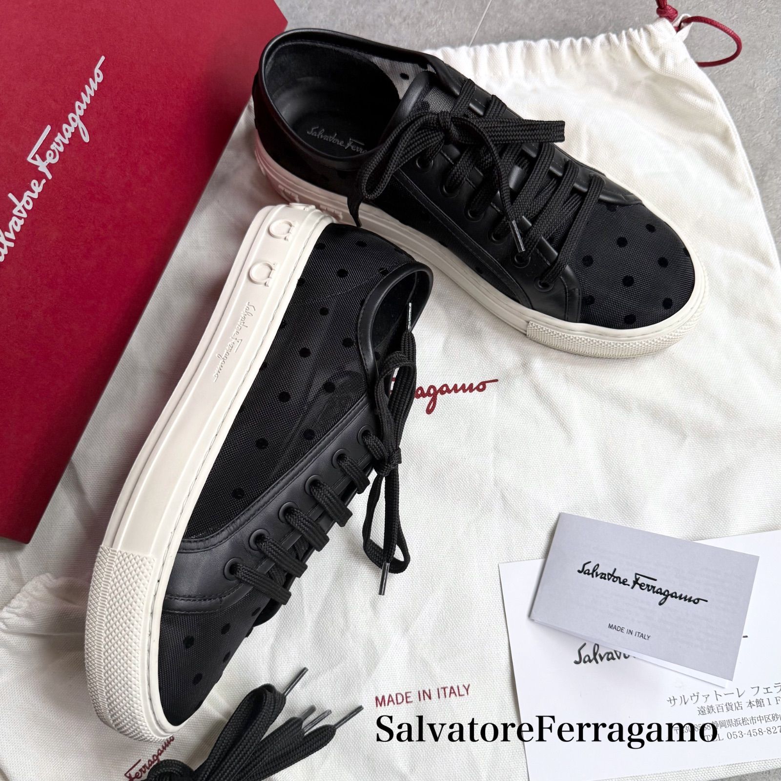 【美品】サルヴァトーレフェラガモ　スニーカー ローカット チュール ドット柄 美品 SalvatoreFerragamo サルヴァトーレフェラガモ ガンチーニ ロゴ