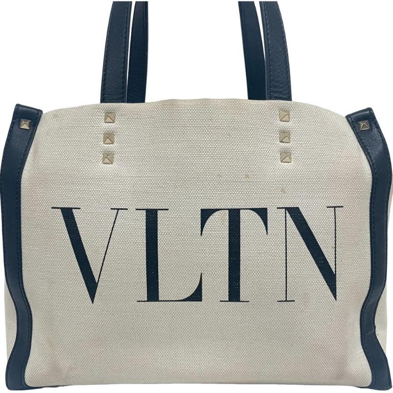 VALENTINO ヴァレンティノ ハンドバッグ アイボリー×ブラック キャンバス 帆布 レディース 12509K104
