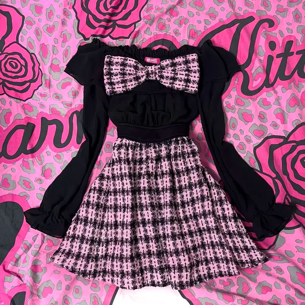 マーズ BLACKPINK ツイード リボン オフショルダー ワンピース ヒメ ロマンティックギャル ピンター