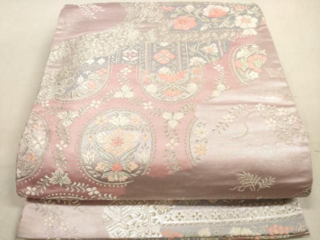 平和屋着物◎六通柄袋帯 唐織 道長更紗花文 銀糸 正絹 逸品 DAAX2298xg