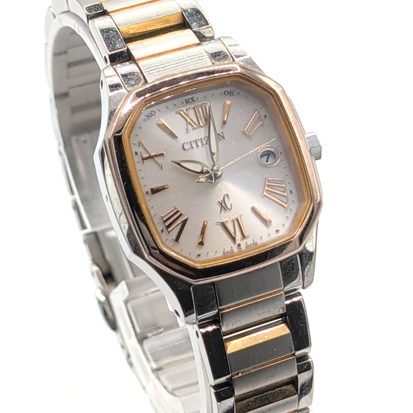 Citizen H 058-T 017568 XC Watch Solar Ladies Square Pink dial Working シチズン 時計 ソーラー 電波ソーラー レディース スクエア シルバー ピンク文字盤 稼働品