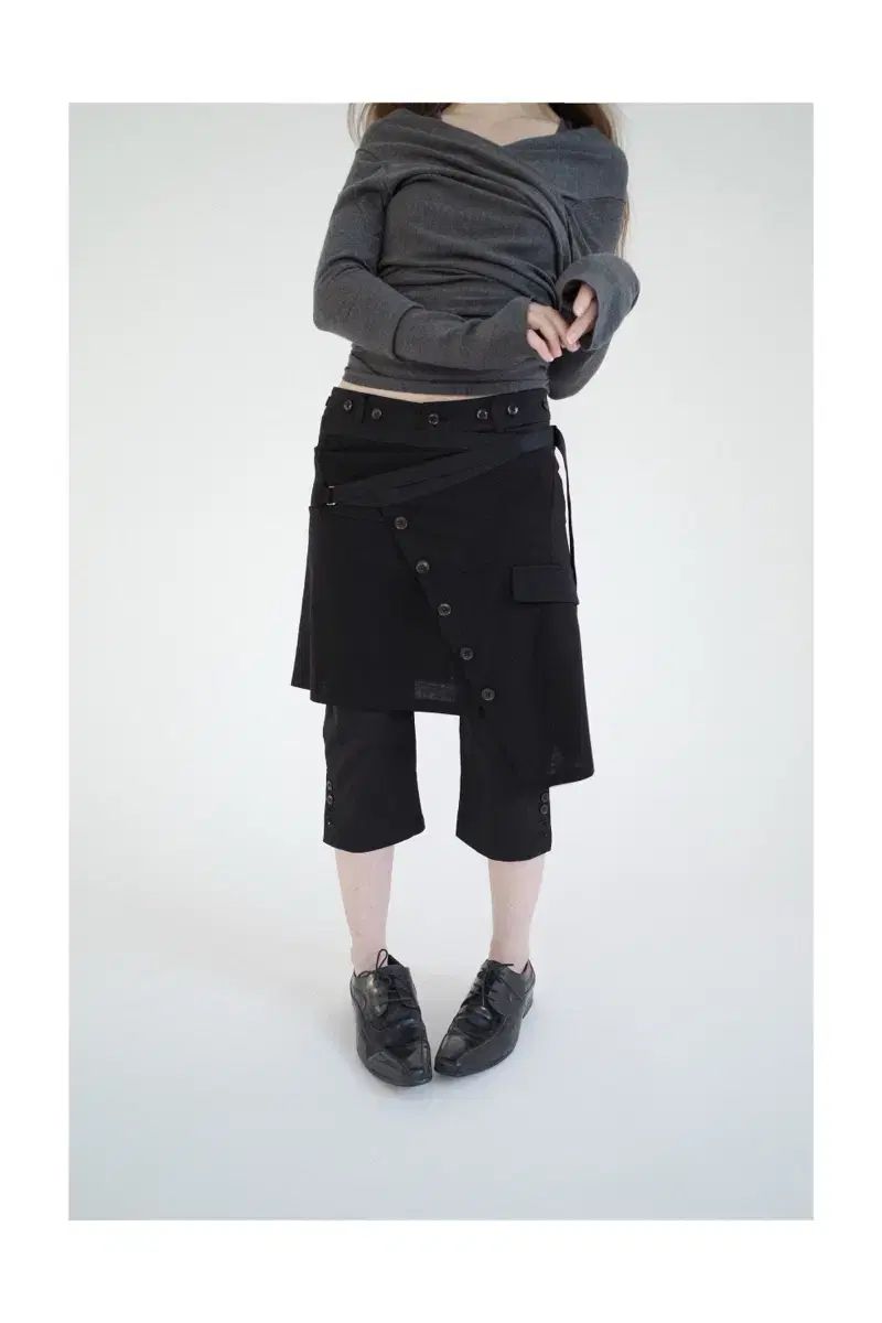サンコパ 퓨엘라 Layered button wrap skirt Black