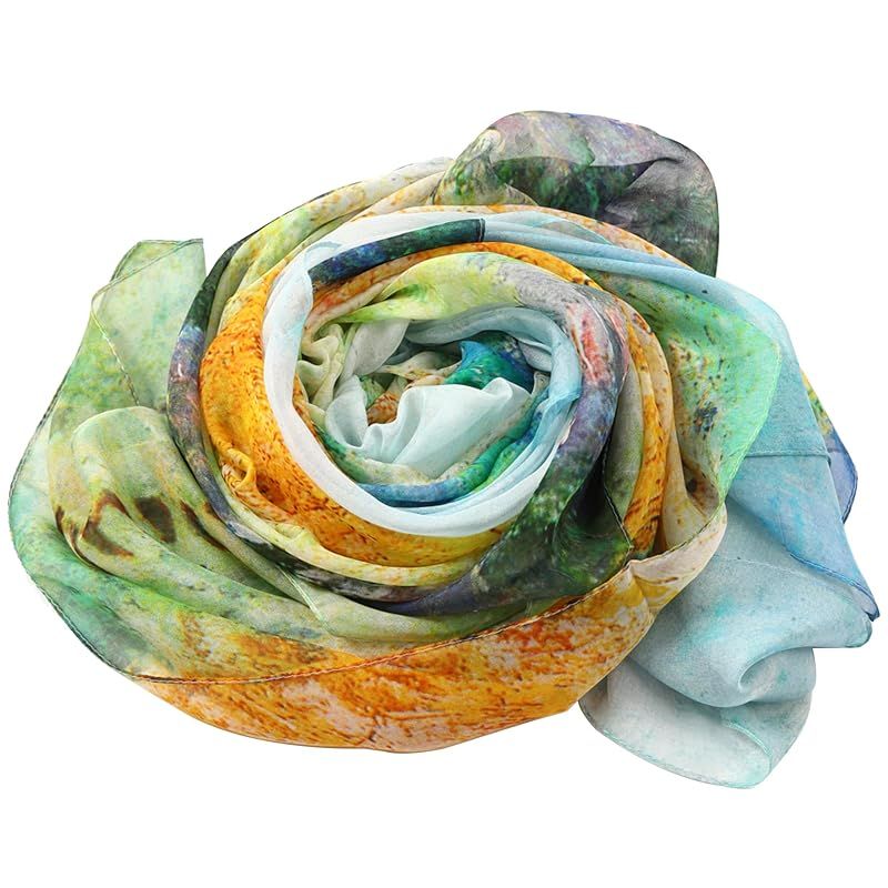 彡 Anemos シルク 100％ 印象派 クロード モネ ジヴェルニーの娘たち 陽光を浴びて シフォンシルク 大判 名画 ストール ギフト