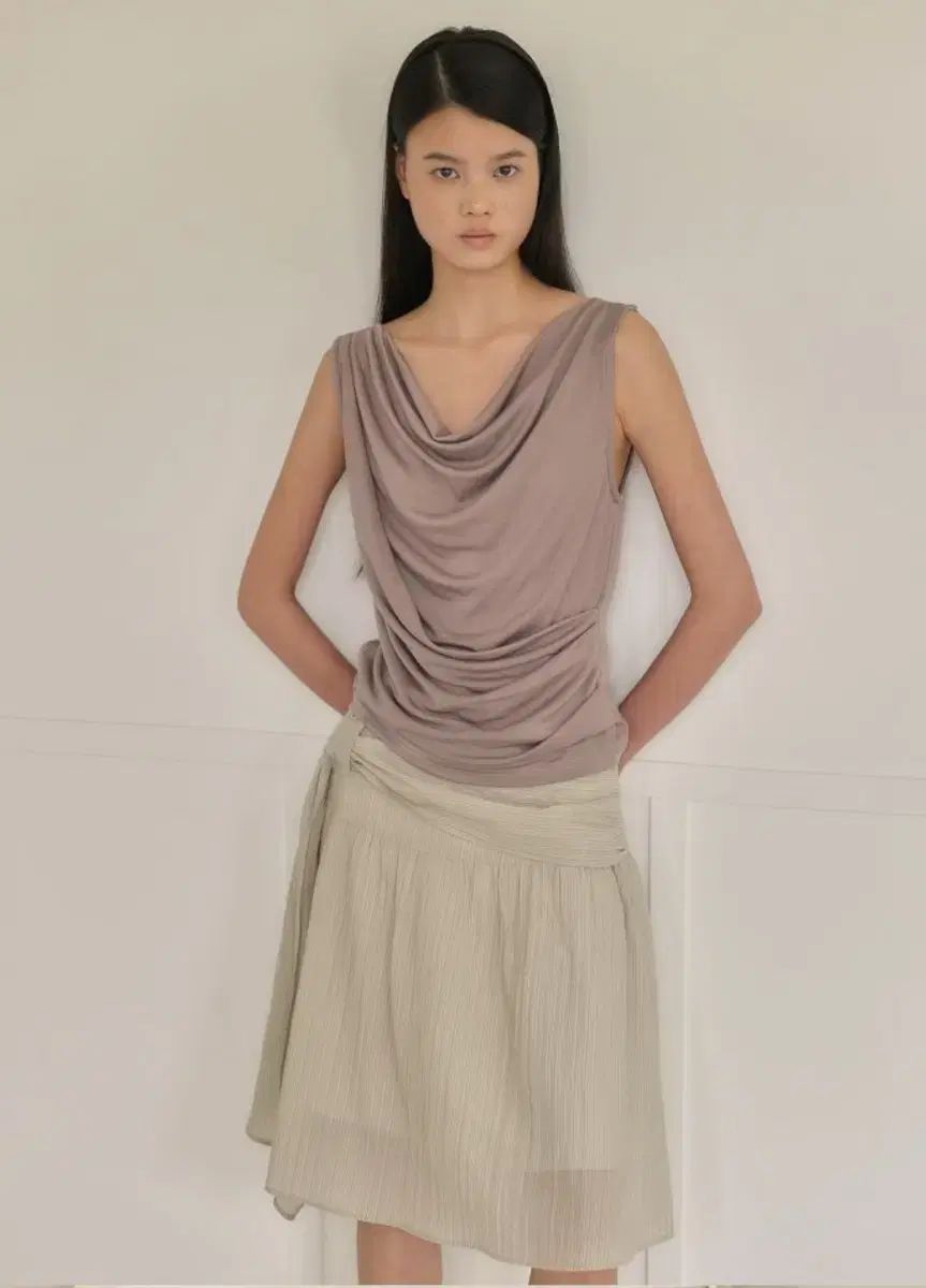 アウロ ストライプ ミディ スカート ウール モス S