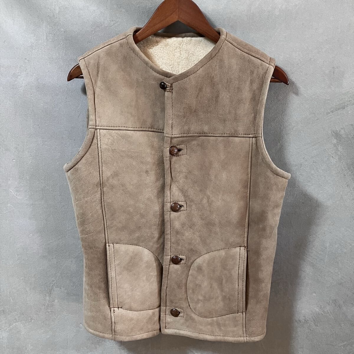 Bulgarian Army ブルガリア軍 SHIBIL 社製 80 s ヴィンテージ ムートン ベスト ジャケット size.不明 S~M程度 ベージュ バスケットボタン