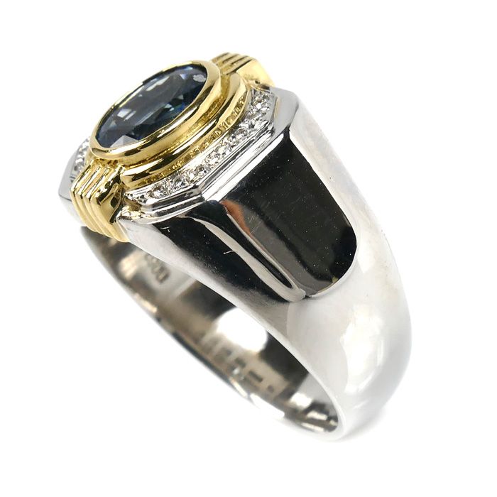 Pt 900 K 18 YG リング 指輪 サファイア1.7 ct ダイヤモンド0.07 20号 19.0 g メンズ