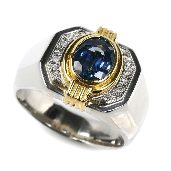 Pt900 K18YG リング 指輪 サファイア1.7ct ダイヤモンド0.07ct 20号 19.0g メンズ