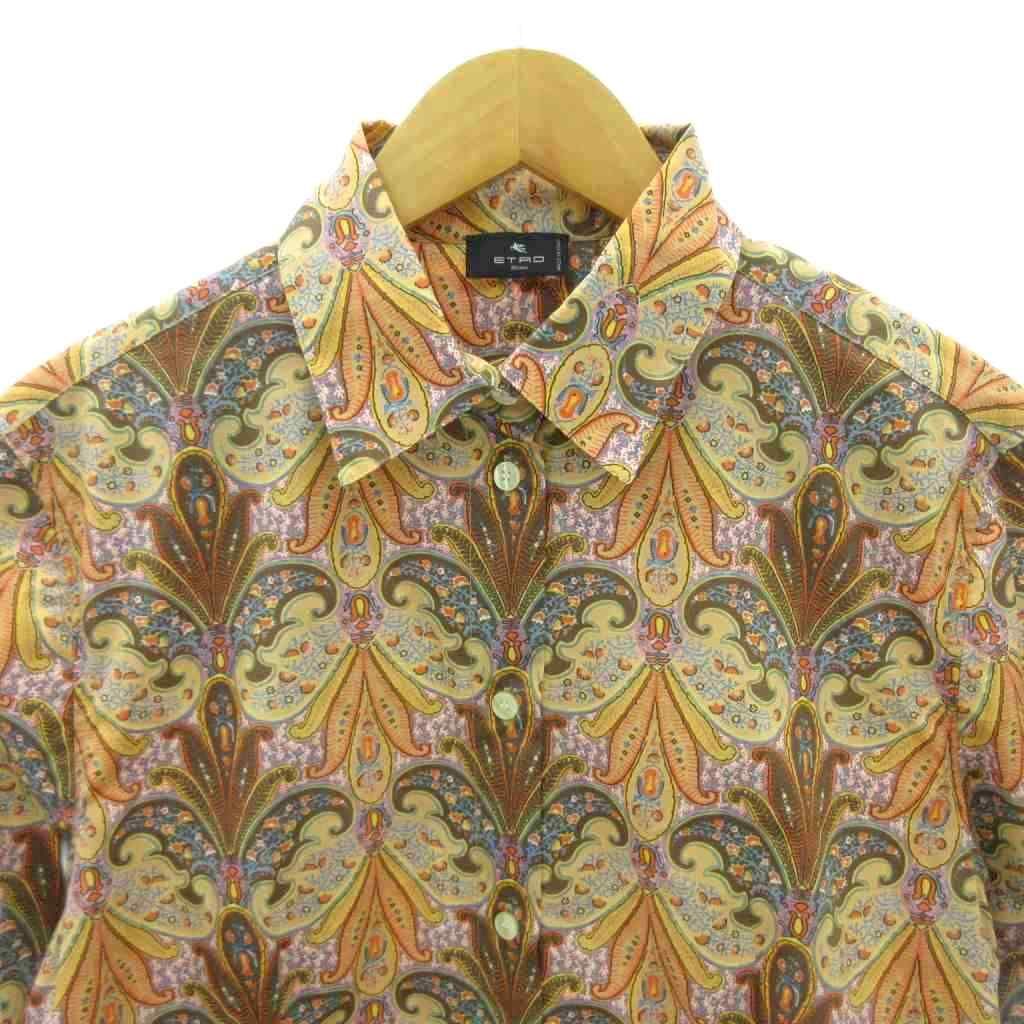現行 37(メンズM) ETRO エトロ ペイズリー総柄シャツ 長袖 紫 紺 赤 柄