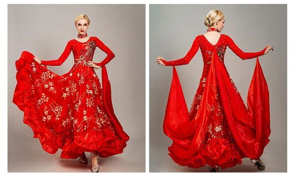 社交ダンスドレス フロート 上品 大きい裾 豪華 競技着 練習着 演出用 ドレス ワルツダンス ダンス衣装 パーティー用 ラテン衣装 モダンドレス 衣装 ダンス発表会