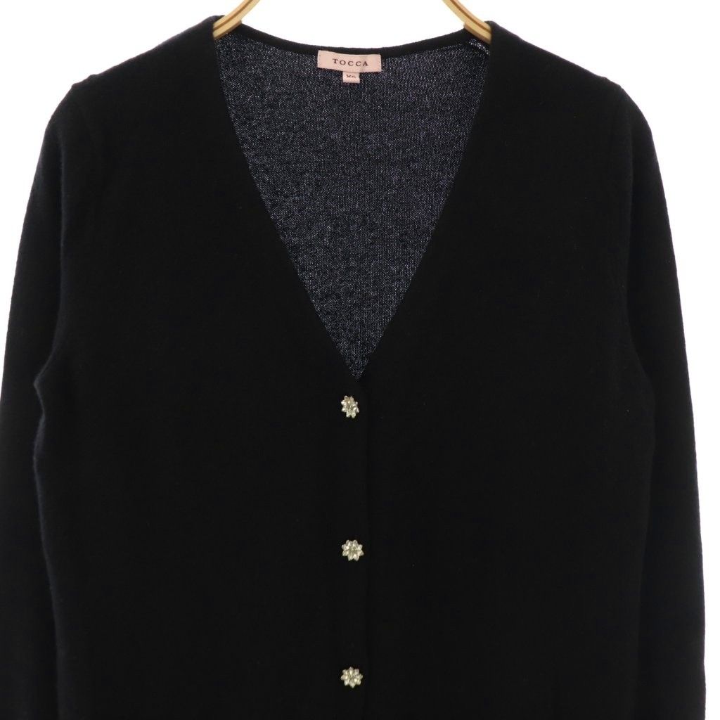 トッカ TOCCA フラワー釦 カシミヤロング丈ニットカーディガン Vネック