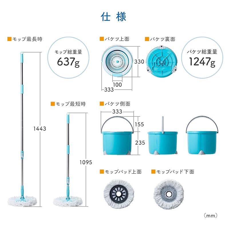 【迅速発送】サンワダイレクト 回転モップ 水拭きモップ クリーナー 床掃除 床モップ 200-CD060 1